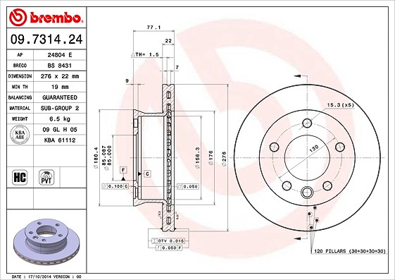 Brembo Bremsscheibe [Hersteller-Nr. 09.7314.24] für VW