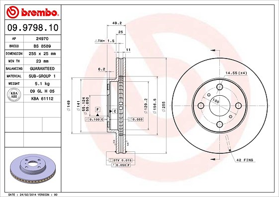 Brembo Bremsscheibe [Hersteller-Nr. 09.9798.10] für Toyota