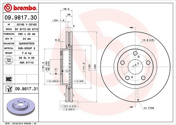 Brembo Bremsscheibe [Hersteller-Nr. 09.9817.31] für Toyota