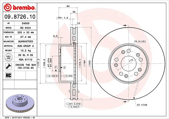 Brembo Bremsscheibe [Hersteller-Nr. 09.8726.10] für Mercedes-Benz