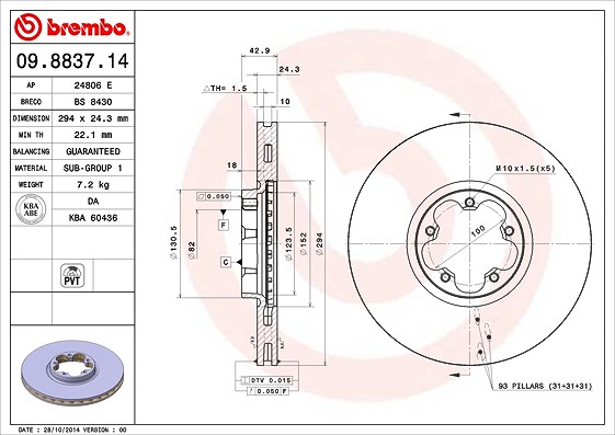 Brembo Bremsscheibe [Hersteller-Nr. 09.8837.14] für Ford