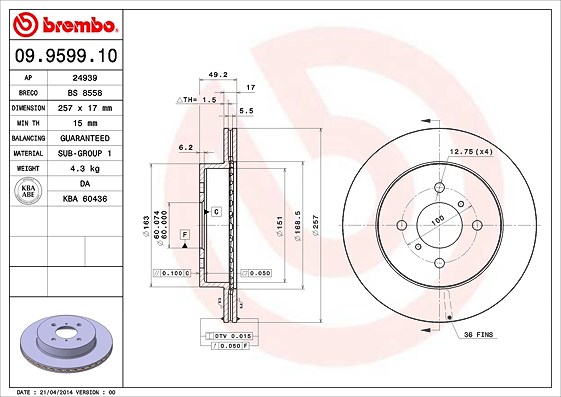Brembo Bremsscheibe [Hersteller-Nr. 09.9599.10] für Suzuki