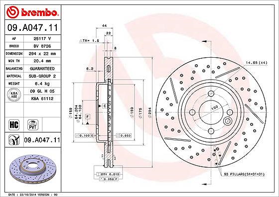 Brembo Bremsscheibe [Hersteller-Nr. 09.A047.11] für Mini