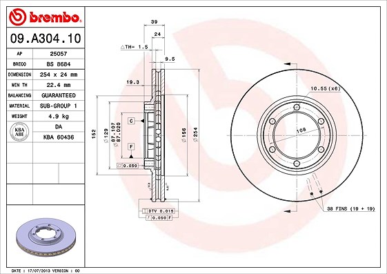 Brembo Bremsscheibe [Hersteller-Nr. 09.A304.10] für Mitsubishi