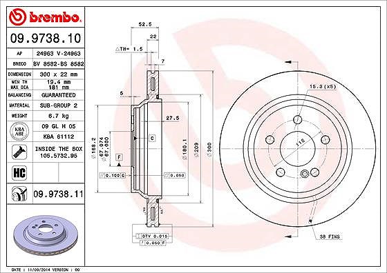 Brembo Bremsscheibe [Hersteller-Nr. 09.9738.11] für Mercedes-Benz