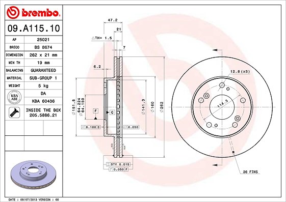 Brembo Bremsscheibe [Hersteller-Nr. 09.A115.10] für Honda