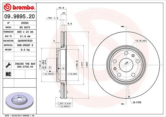 Brembo Bremsscheibe [Hersteller-Nr. 09.9895.20] für Renault