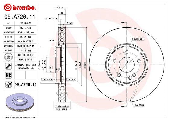 Brembo 1x Bremsscheibe [Hersteller-Nr. 09.A726.11] für Chrysler, Mercedes-Benz