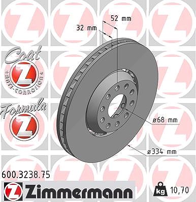 Zimmermann 1x Bremsscheibe Vorderachse Rechts [Hersteller-Nr. 600.3238.75] für VW