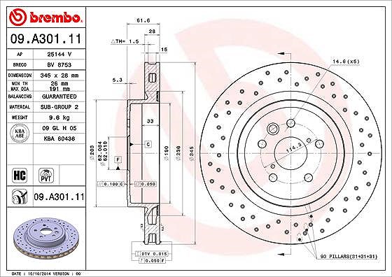 Brembo 1x Bremsscheibe [Hersteller-Nr. 09.A301.11] für Lexus