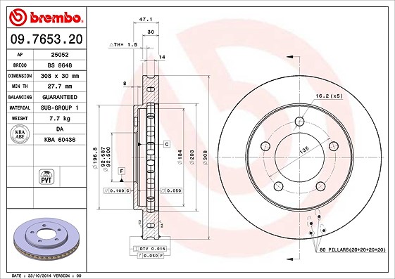 Brembo Bremsscheibe [Hersteller-Nr. 09.7653.20] für Ford Usa