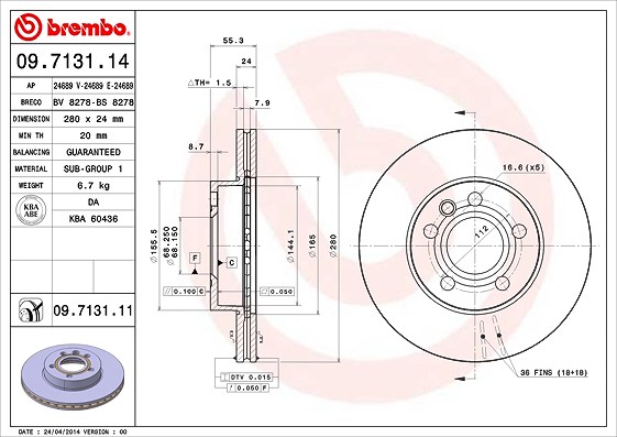 Brembo Bremsscheibe [Hersteller-Nr. 09.7131.11] für VW