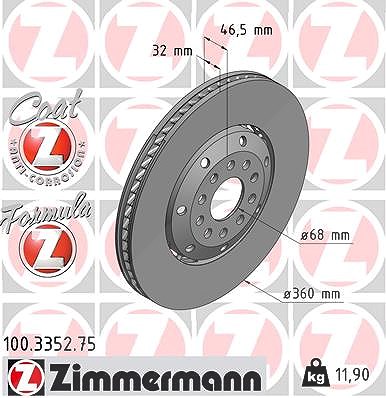 Zimmermann 1x Bremsscheibe Vorderachse Rechts [Hersteller-Nr. 100.3352.75] für Audi
