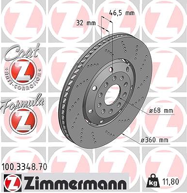 Zimmermann 1x Bremsscheibe Vorderachse Rechts [Hersteller-Nr. 100.3348.70] für Audi