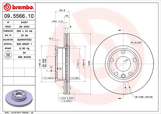 Brembo Bremsscheibe [Hersteller-Nr. 09.5566.10] für VW