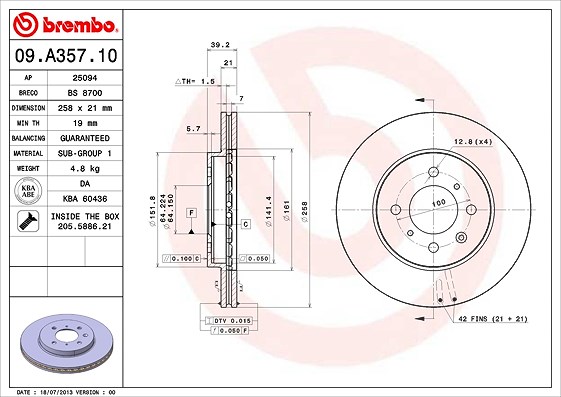 Brembo Bremsscheibe [Hersteller-Nr. 09.A357.10] für Honda