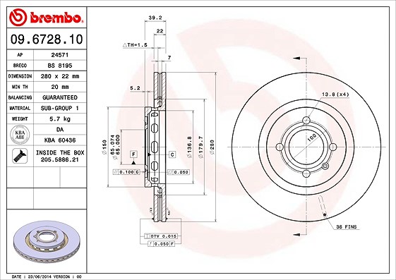 Brembo Bremsscheibe [Hersteller-Nr. 09.6728.10] für VW, Seat