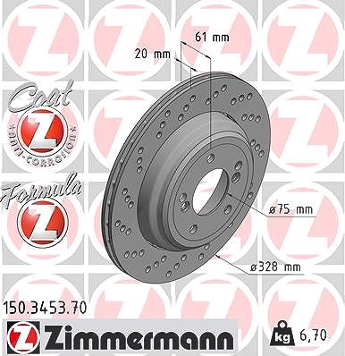 Zimmermann 1x Bremsscheibe Hinterachse Links [Hersteller-Nr. 150.3453.70] für BMW