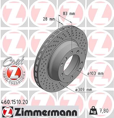 Zimmermann 1x Bremsscheibe Hinterachse Rechts [Hersteller-Nr. 460.1510.20] für Porsche