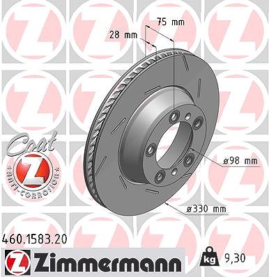 Zimmermann 1x Bremsscheibe Hinterachse Rechts [Hersteller-Nr. 460.1583.20] für Porsche