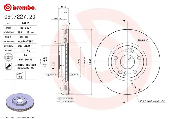 Brembo Bremsscheibe [Hersteller-Nr. 09.7227.20] für Renault