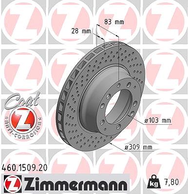 Zimmermann 1x Bremsscheibe Hinterachse Links [Hersteller-Nr. 460.1509.20] für Porsche