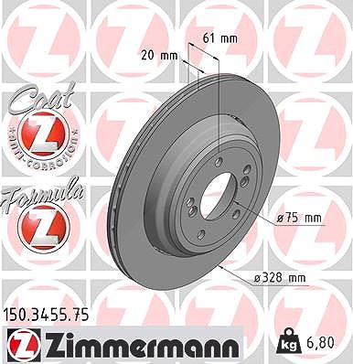 Zimmermann 1x Bremsscheibe Hinterachse Links [Hersteller-Nr. 150.3455.75] für BMW