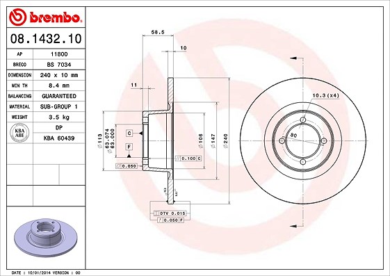Brembo Bremsscheibe [Hersteller-Nr. 08.1432.10] für BMW