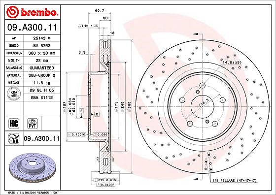 Brembo 1x Bremsscheibe [Hersteller-Nr. 09.A300.11] für Lexus