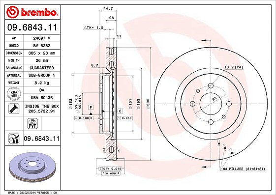 Brembo Bremsscheibe [Hersteller-Nr. 09.6843.11] für Fiat