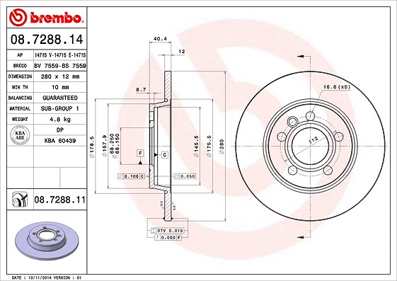 Brembo Bremsscheibe [Hersteller-Nr. 08.7288.11] für VW
