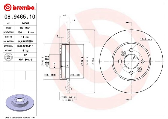 Brembo Bremsscheibe [Hersteller-Nr. 08.9465.10] für Renault