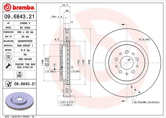Brembo Bremsscheibe [Hersteller-Nr. 09.6843.21] für Alfa Romeo