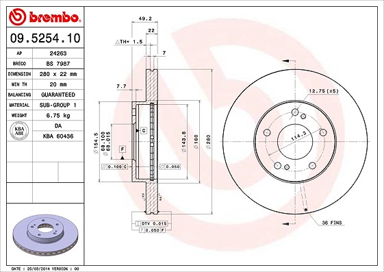 Brembo Bremsscheibe [Hersteller-Nr. 09.5254.10] für Nissan, Infiniti
