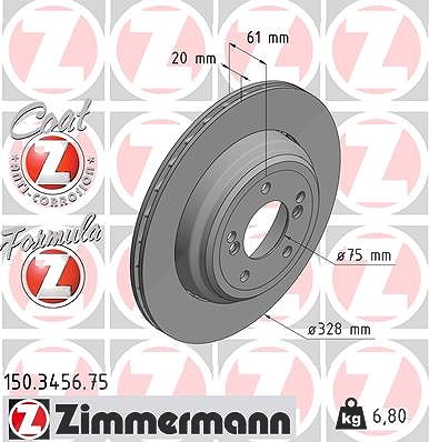 Zimmermann 1x Bremsscheibe Hinterachse Rechts [Hersteller-Nr. 150.3456.75] für BMW