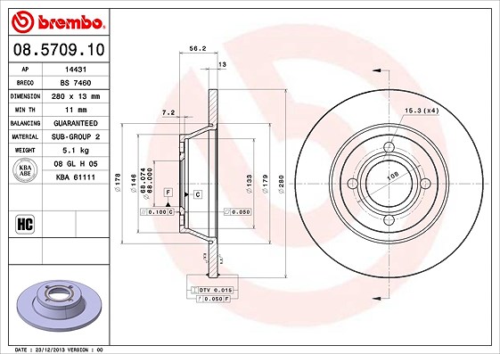 Brembo Bremsscheibe [Hersteller-Nr. 08.5709.10] für Audi