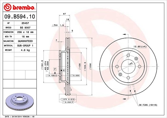 Brembo Bremsscheibe [Hersteller-Nr. 09.B594.10] für Hyundai