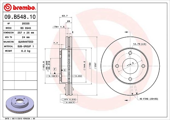 Brembo Bremsscheibe [Hersteller-Nr. 09.B548.10] für Nissan