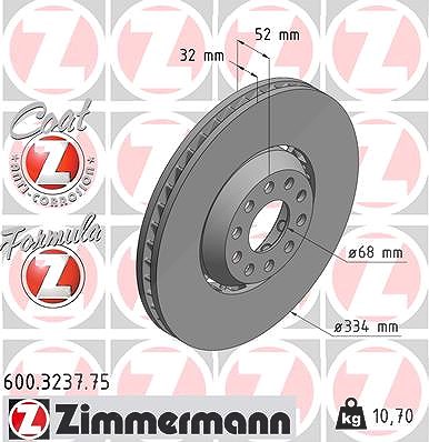 Zimmermann 1x Bremsscheibe Vorderachse Links [Hersteller-Nr. 600.3237.75] für VW