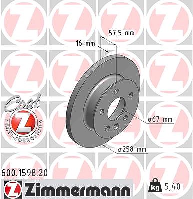 Zimmermann Bremsscheibe voll vorne [Hersteller-Nr. 600.1598.20] für VW