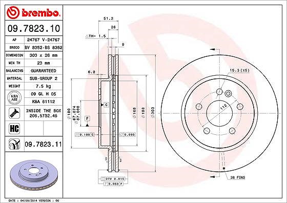 Brembo Bremsscheibe Vorderachse Belüftet [Hersteller-Nr. 09.7823.11] für Mercedes-Benz