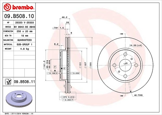 Brembo Bremsscheibe [Hersteller-Nr. 09.B508.11] für Aston Martin, Toyota