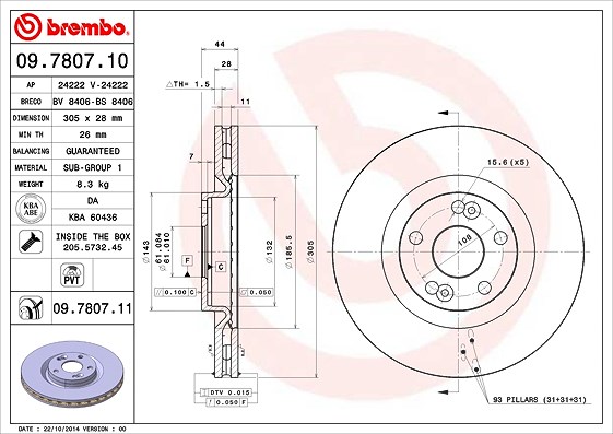 Brembo Bremsscheibe Vorderachse Belüftet [Hersteller-Nr. 09.7807.11] für Renault