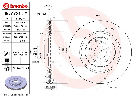 Brembo 1x Bremsscheibe [Hersteller-Nr. 09.A731.21] für Mercedes-Benz