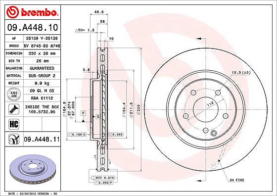 Brembo 1x Bremsscheibe [Hersteller-Nr. 09.A448.11] für Mercedes-Benz
