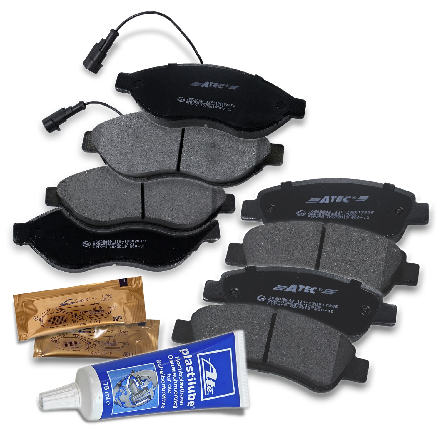 Bestprice 8x Bremsbeläge + ATE Plastilube Vorne + Hinten [Hersteller-Nr. 40277896] für Citroën, Peugeot, Fiat