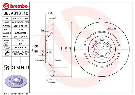 Brembo Bremsscheibe [Hersteller-Nr. 08.A816.11] für Audi