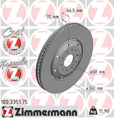 Zimmermann 1x Bremsscheibe Vorderachse Links [Hersteller-Nr. 100.3351.75] für Audi