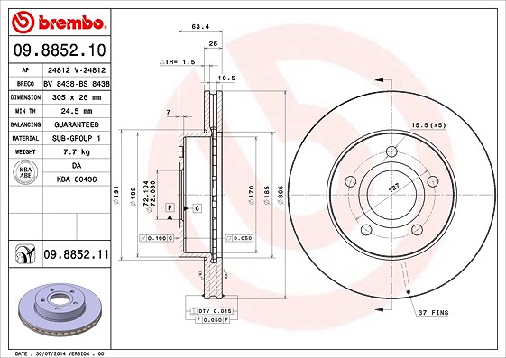 Brembo Bremsscheibe [Hersteller-Nr. 09.8852.11] für Jeep