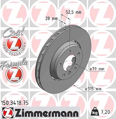 Zimmermann 1x Bremsscheibe Vorderachse Rechts [Hersteller-Nr. 150.3418.75] für BMW